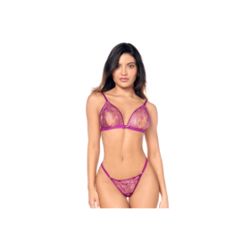 Ensemble sexy 2 pièces en dentelle satinée 